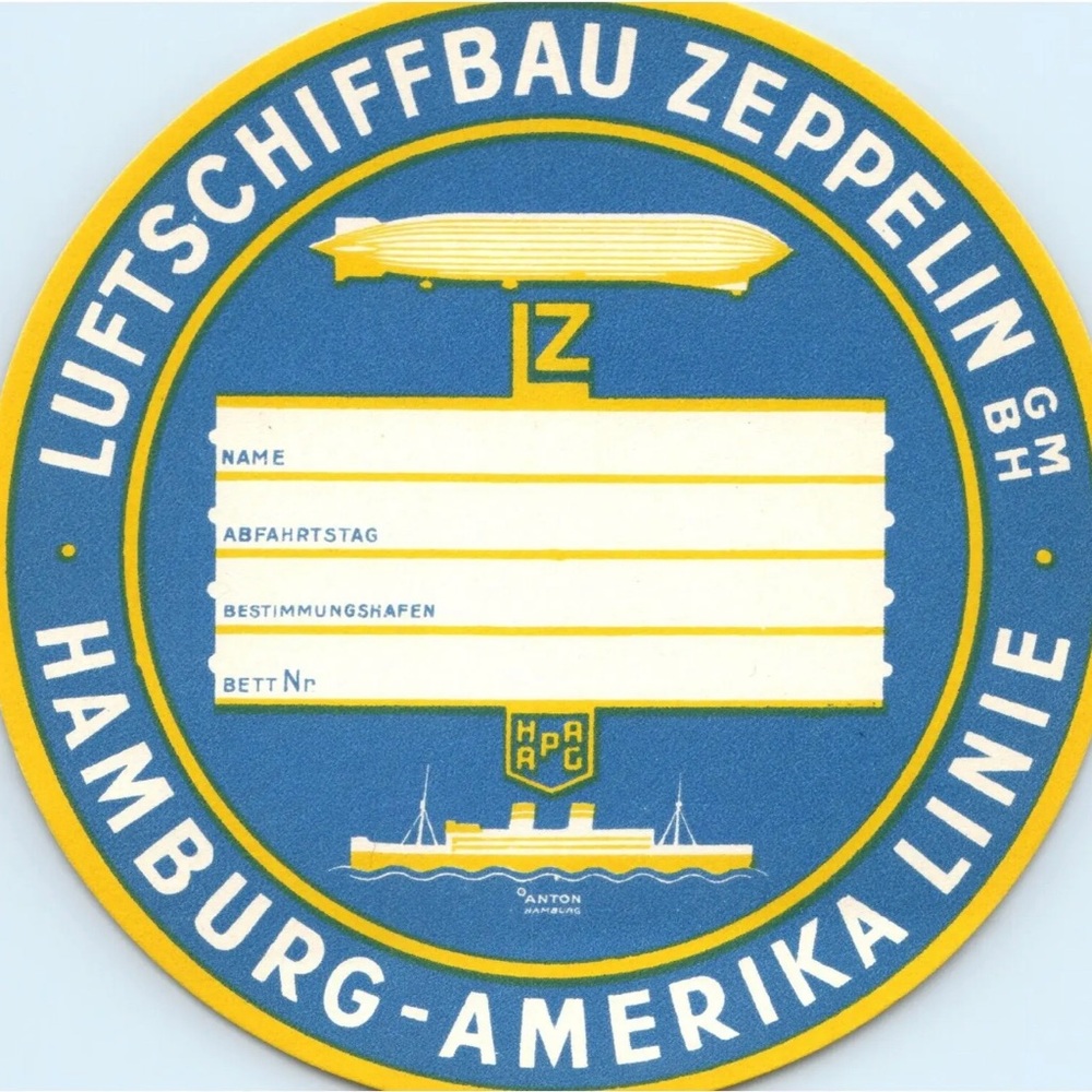 Zeppelin Air Baggage Germany Label Hamburg America Line 1936 Vintage RARE